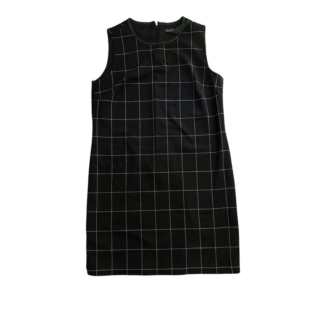 Ralph Lauren Size 8 Preppy Windowpane Check Black Sheath Dress